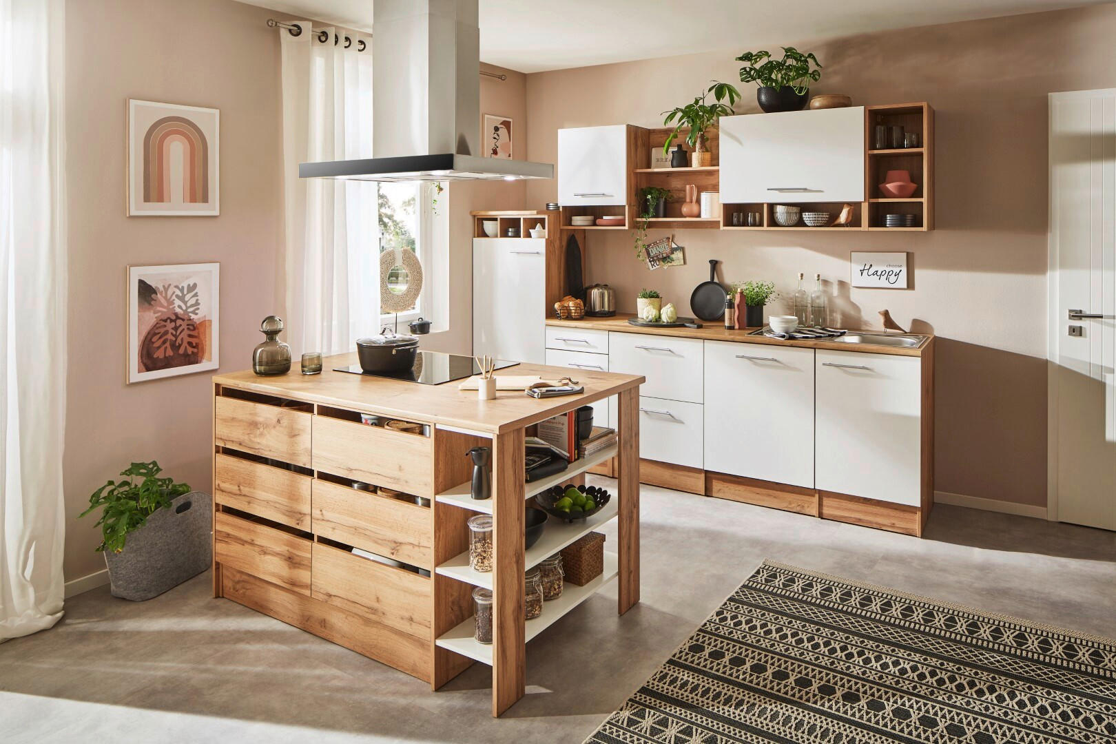 KÜCHENBLOCK 280-150 cm   in Weiß  - Wildeiche/Alufarben, Design, Holzwerkstoff/Metall (280-150cm) - Respekta