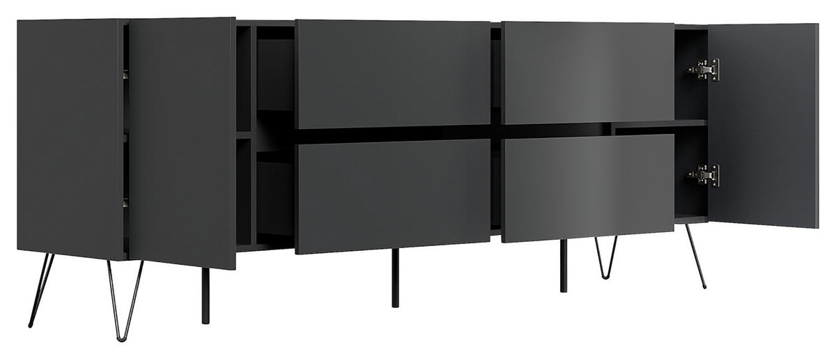 SIDEBOARD Posseik Industrial 199/75,8/42 cm 4 Schublade(n)  - Graphitfarben/Schwarz, Design, Holzwerkstoff/Metall (199/75,8/42cm) - MID.YOU