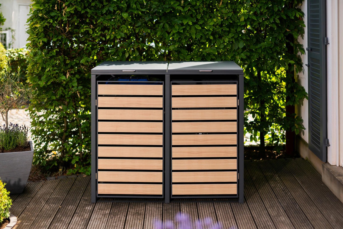 MÜLLTONNENBOX - Anthrazit/Naturfarben, Basics, Metall (80/116/132cm) - Ambia Garden