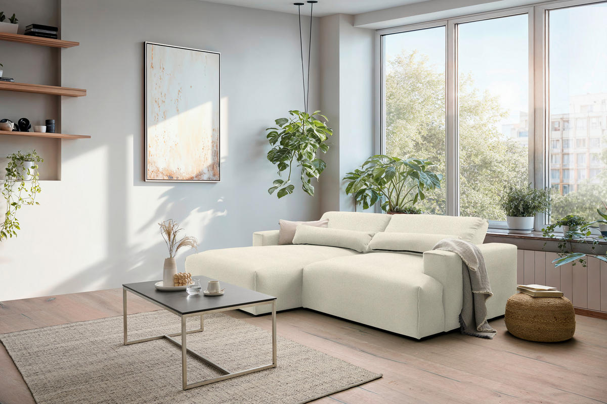 ECKSOFA Felicia in Chenille Weiß  187/268 cm  - Schwarz/Weiß, Design, Kunststoff/Textil (187/268cm) - Stylife