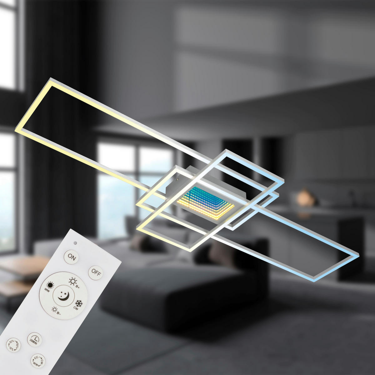 LED-DECKENLEUCHTE Misy 111/42/6,5 cm  - Chromfarben/Alufarben, Design, Kunststoff/Metall (111/42/6,5cm)