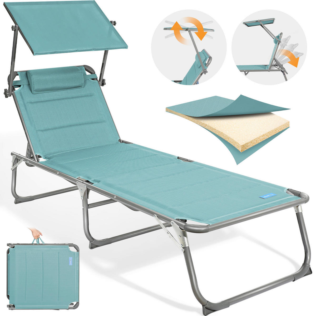 SONNENLIEGE 70/36/200 cm  - Grau/Mintgrün, Basics, Textil/Metall (70/36/200cm) - Modante