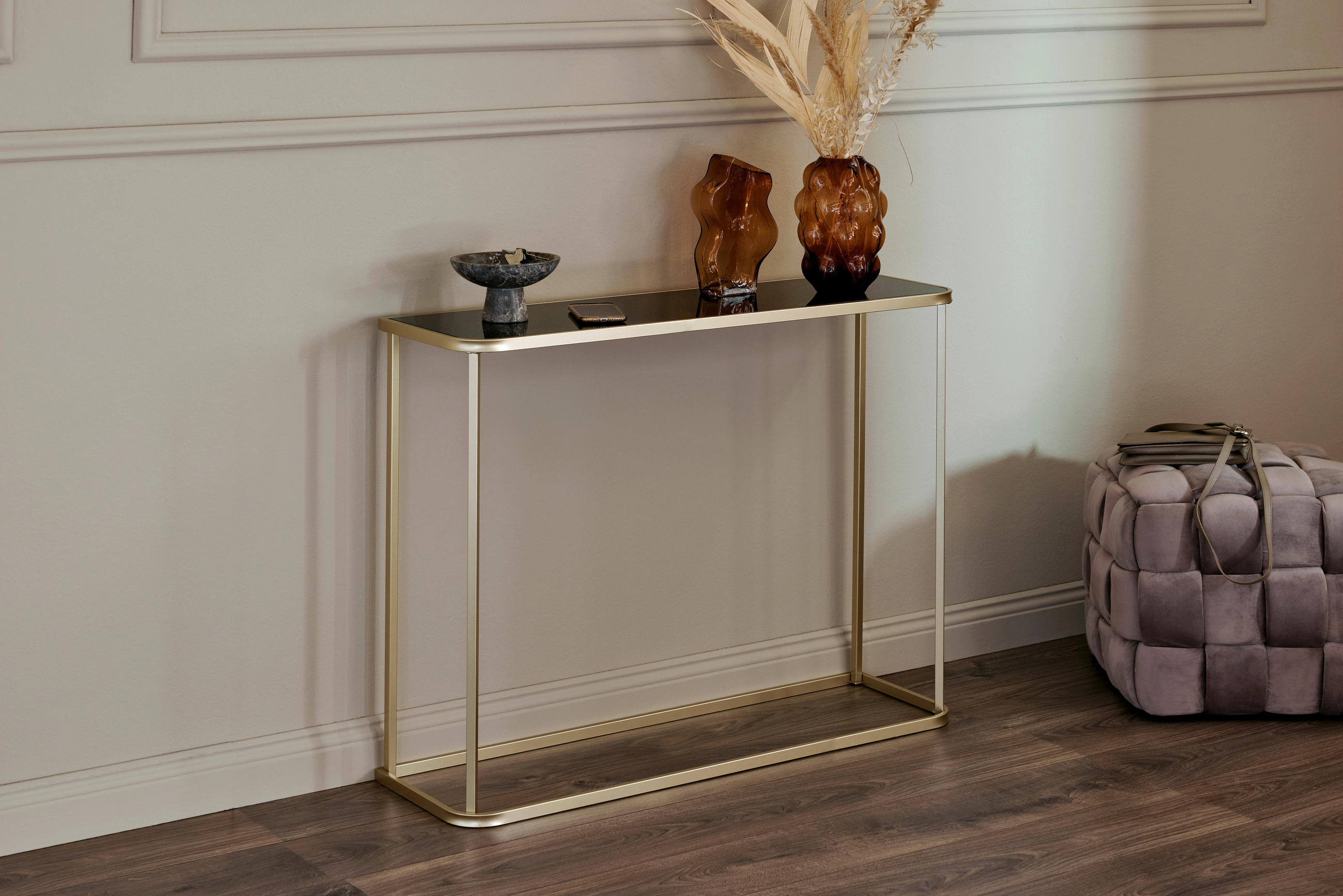 KONSOLENTISCH in Metall, Glas 100/30/76 cm    - Goldfarben/Schwarz, MODERN, Glas/Metall (100/30/76cm) - Livetastic