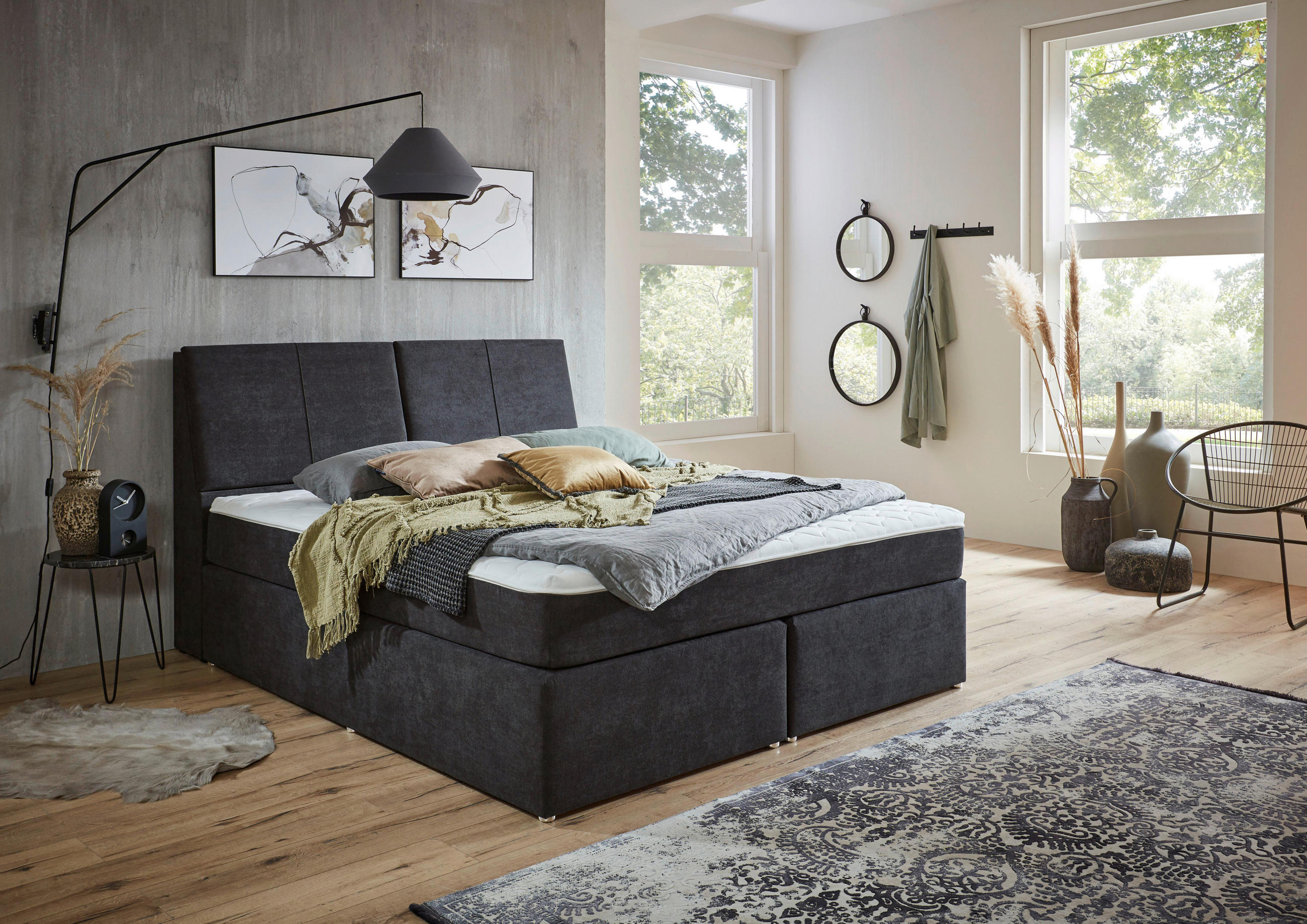 BOXSPRINGBETT 180/200 cm  in Anthrazit  - Chromfarben/Anthrazit, KONVENTIONELL, Kunststoff/Textil (180/200cm) - Boxxx