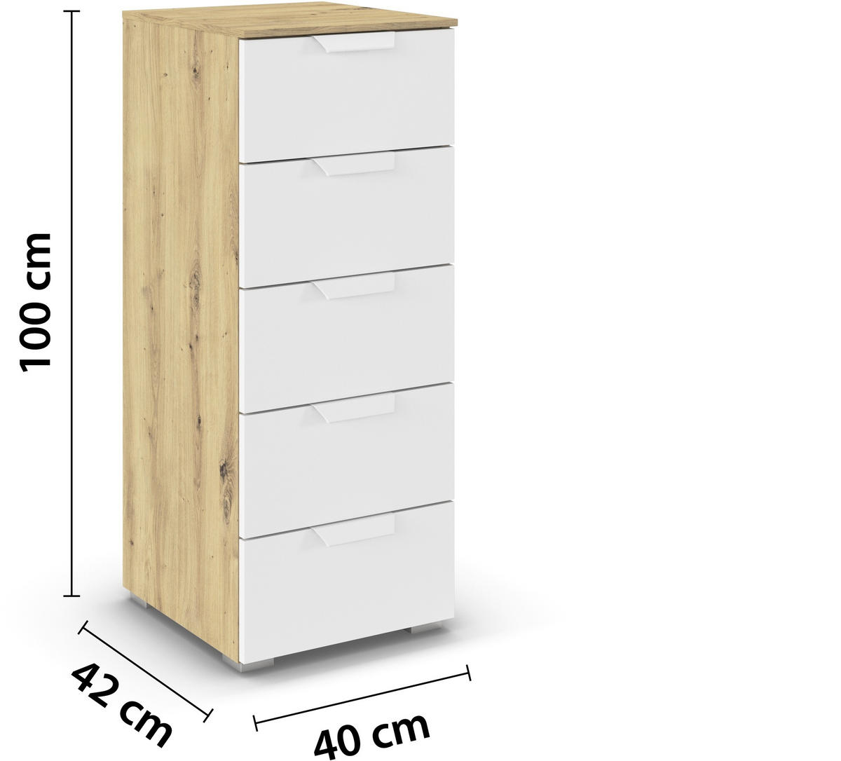 KOMMODE  in 40/100/35 cm  - Weiß/Eiche Artisan, Design, Holzwerkstoff/Metall (40/100/42cm) - Xora
