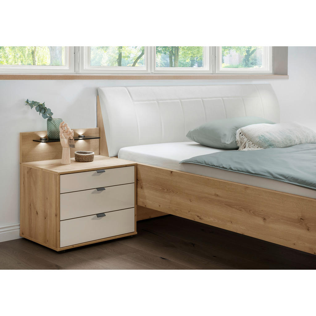 Thumbnail - Dieter Knoll Nachtschrank, Champagner, Eiche Bianco, Metall, 3 Schubladen, 60x48x43 cm, ISO 9001, Goldenes M, Made in Ge...