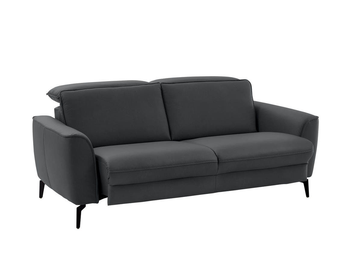2,5-SITZER in Echtleder Schieferfarben  - Schieferfarben/Schwarz, Natur, Leder/Metall (194/81/110cm) - Valdera
