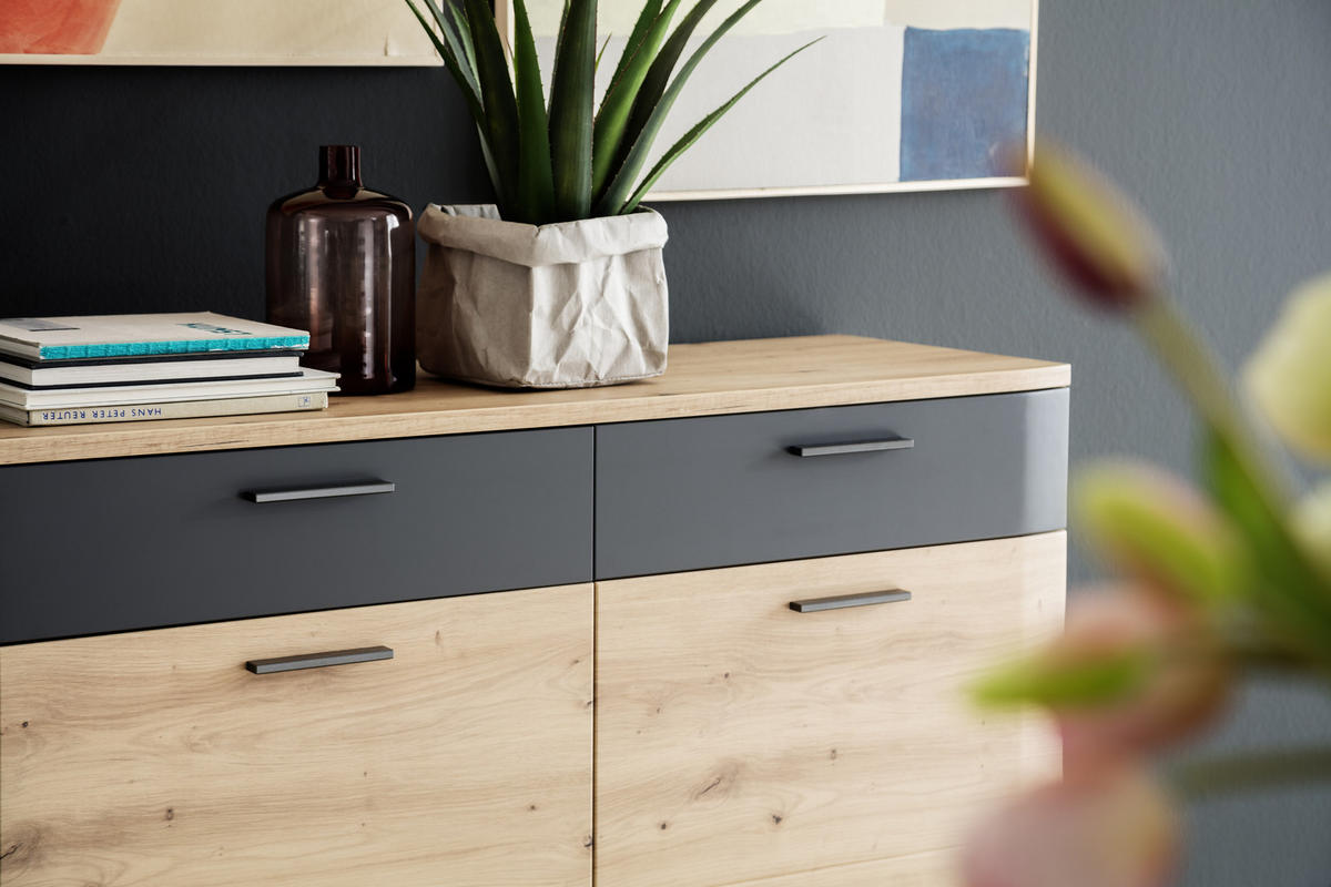 SIDEBOARD 180/85/43 cm  in Anthrazit, Eichefarben  - Eichefarben/Anthrazit, Design, Holzwerkstoff/Metall (180/85/43cm) - Livetastic