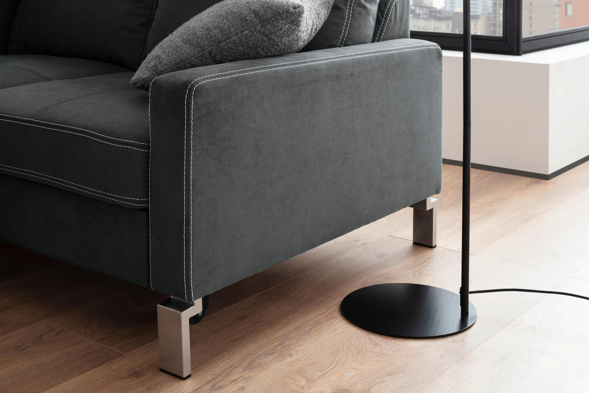 ECKSOFA in Mikrofaser Dunkelgrau  - Chromfarben/Dunkelgrau, Design, Textil/Metall (200/229cm) - Pure Home Lifestyle