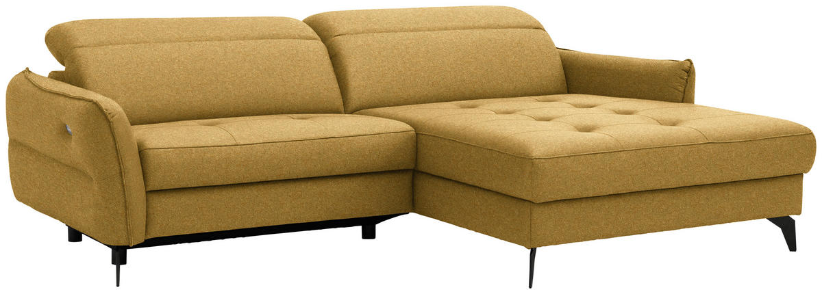 ECKSOFA Flachgewebe Currygelb  - Currygelb/Schwarz, Design, Textil/Metall (246/175cm) - Celina
