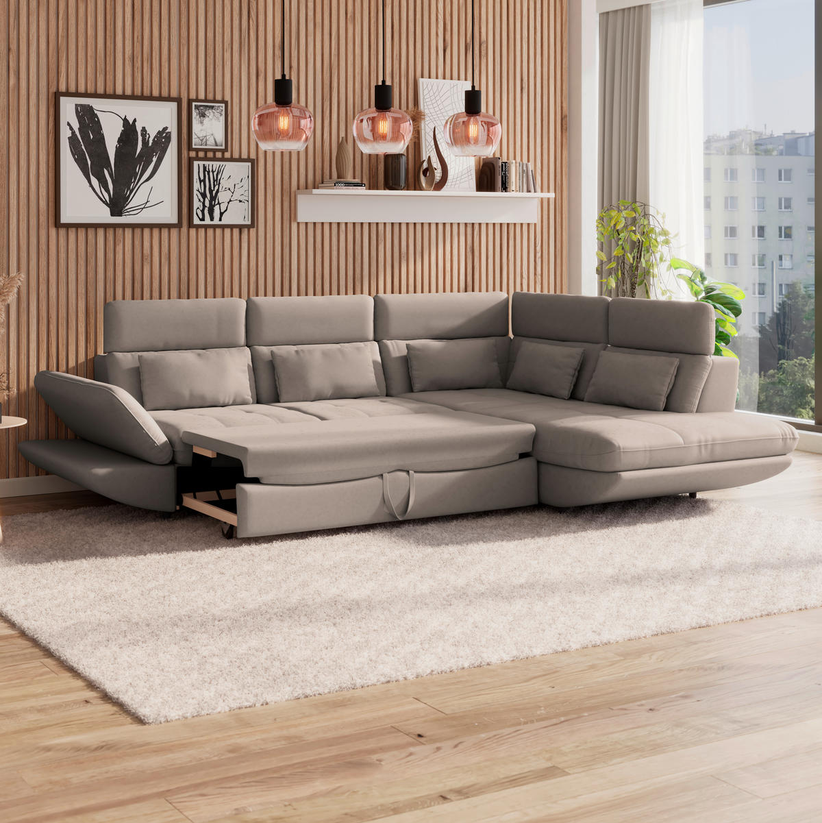 WOHNLANDSCHAFT Beige Mikrofaser  - Beige/Schwarz, MODERN, Kunststoff/Textil (311/233cm) - MID.YOU