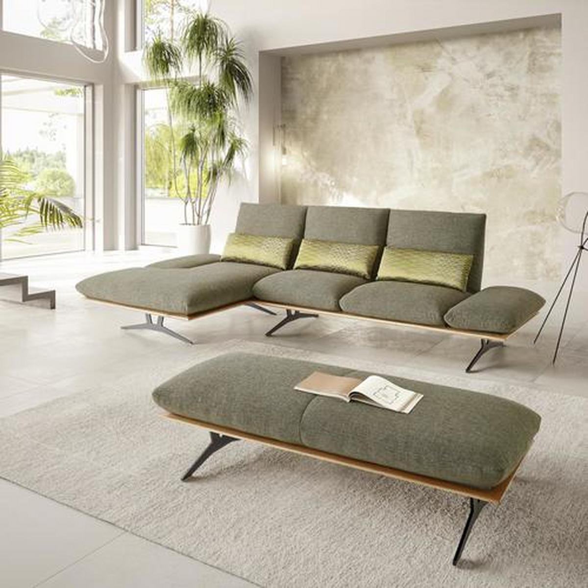 ECKSOFA in Flachgewebe Grün  - Schwarz/Grün, Design, Holz/Textil (314/159cm) - Dieter Knoll