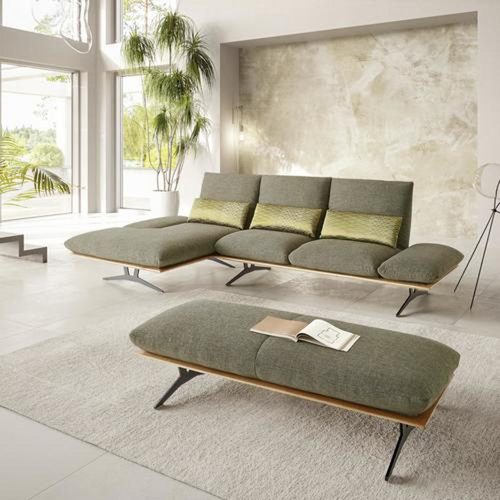Thumbnail - Dieter Knoll Ecksofa, Grün, Holz, Textil, Wildeiche, massiv, Uni, 4-Sitzer, Ottomane rechts, L-Form, 314x159 cm, Made in...