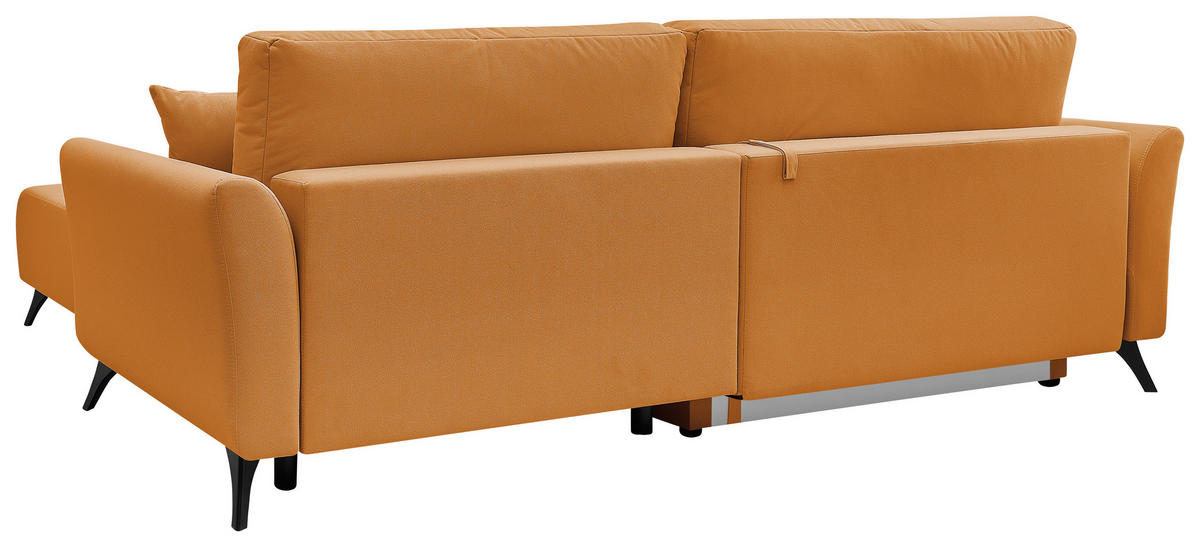 ECKSOFA GEMMA Gelb Flachgewebe Zierkissen, Rückenkissen, Bettkasten, Schlaffunktion, Rücken echt, Stauraum  - Gelb/Schwarz, Design, Textil/Metall (270/183cm) - P & B
