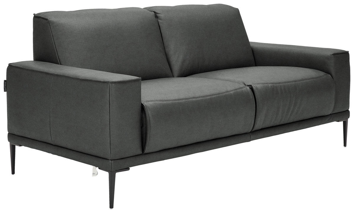 2-SITZER-SOFA in Echtleder Anthrazit  - Anthrazit/Schwarz, Design, Leder/Metall (180/82/92cm) - Johann Jakob