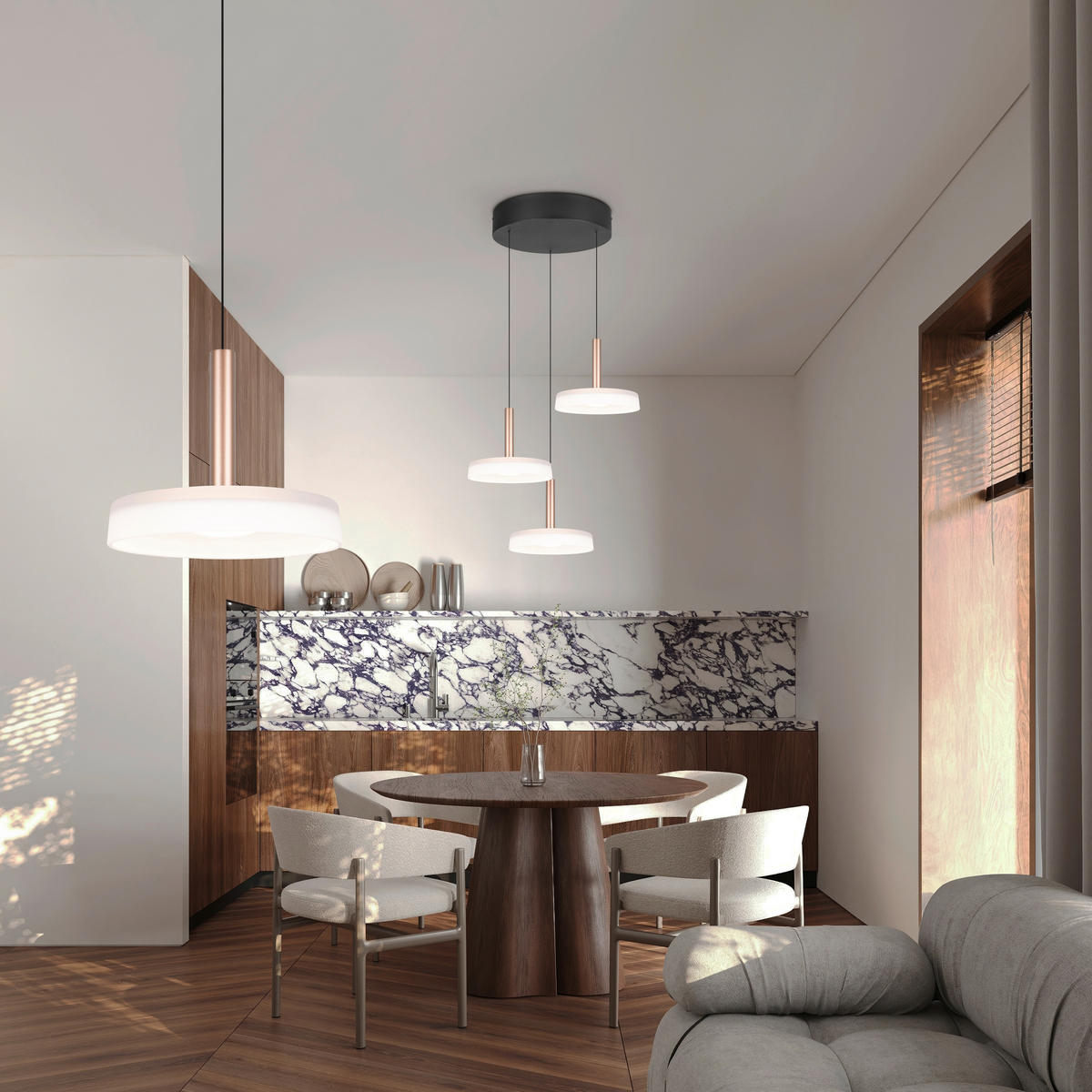 LED-PENDELLEUCHTE Celeste 35/200 cm   - Braun/Weiß, Design, Glas/Metall (35/200cm) - Trio Leuchten