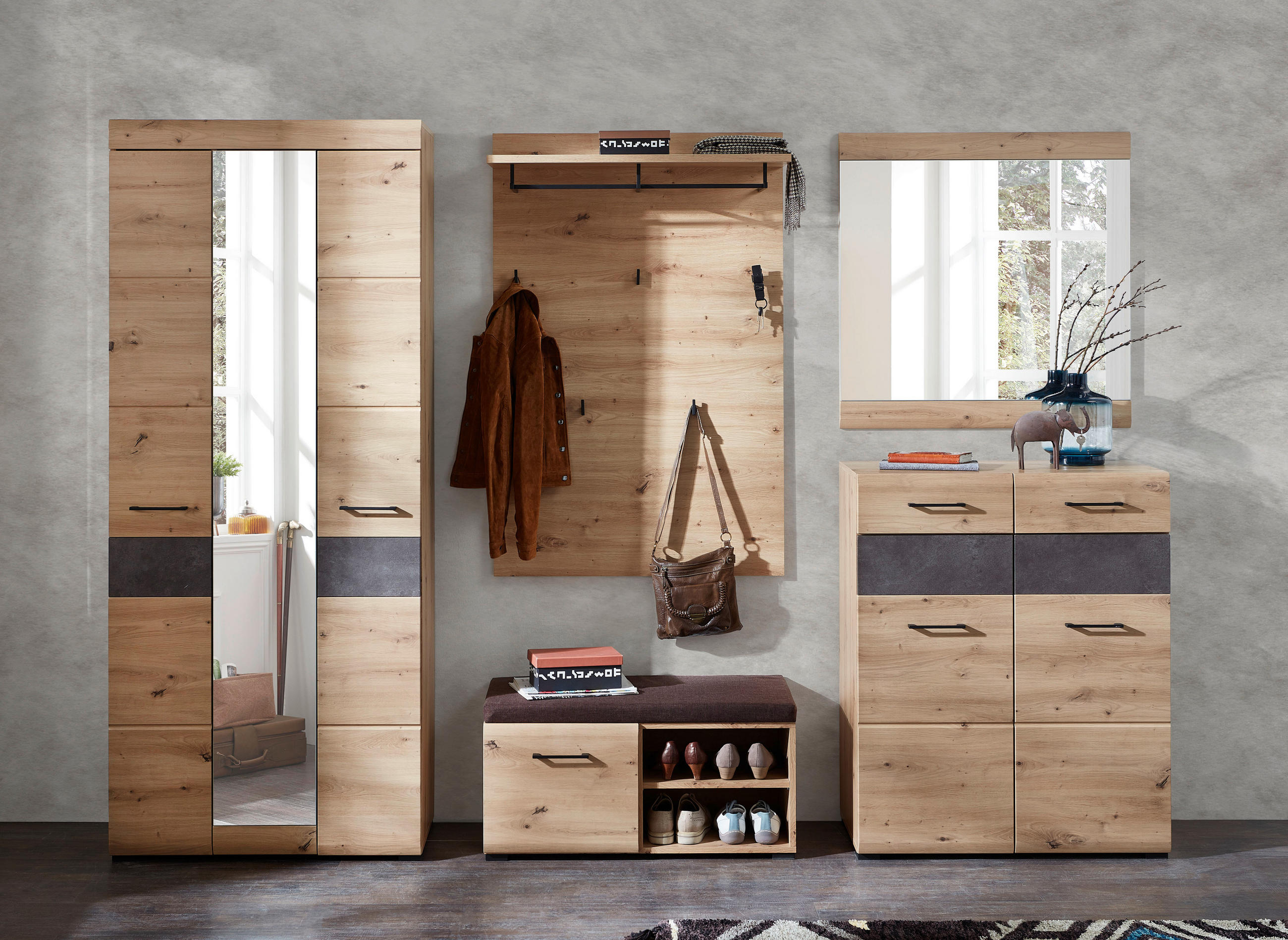 GARDEROBENSCHRANK 84/200/40 cm  - Eichefarben/Schwarz, Design, Glas/Holzwerkstoff (84/200/40cm) - Voleo