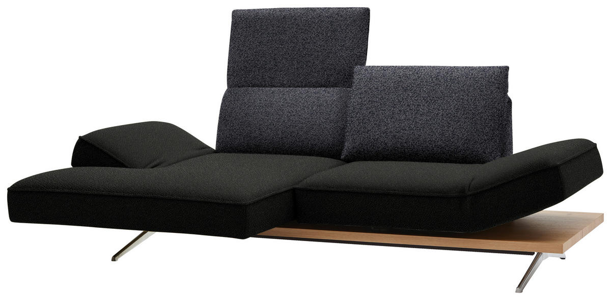 ECKSOFA in Flachgewebe Schwarz, Dunkelblau  132/240 cm  - Chromfarben/Schwarz, Design, Holz/Textil (132/240cm) - Koinor