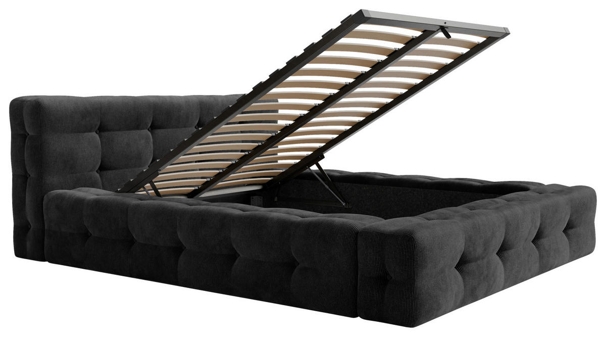 POLSTERBETT Lattenrost, Bettkasten 120/200 cm  in Anthrazit  - Anthrazit/Schwarz, Design, Holz/Textil (120/200cm) - Boxxx
