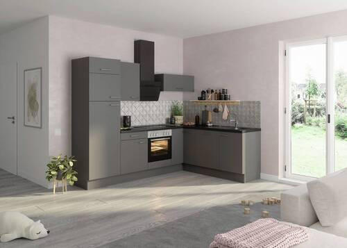 ECKKÜCHE 270/200 cm in Grau - Edelstahlfarben/Anthrazit, Basics, Holzwerkstoff/Metall (270/200cm) - Optifit