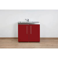 MINIKÜCHE  100/89/60 cm  in Bordeaux  - Edelstahlfarben/Bordeaux, Basics, Metall (100/89/60cm)