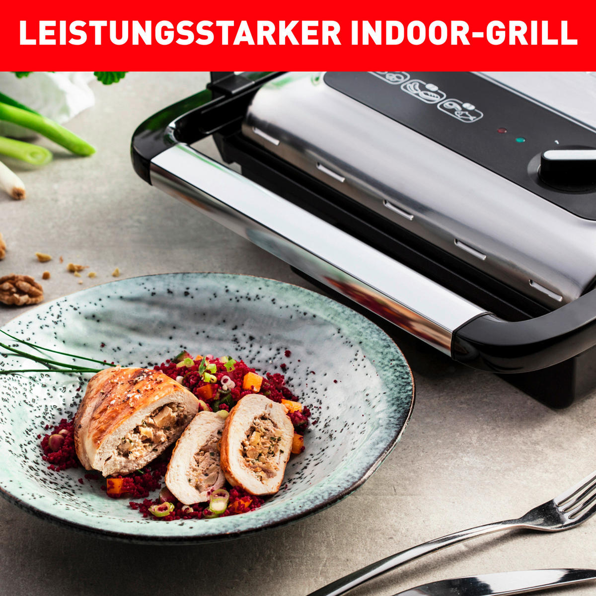 KONTAKTGRILL Inicio Adjust  - Chromfarben/Schwarz, Basics, Kunststoff/Metall (33,7/11,8cm) - Tefal
