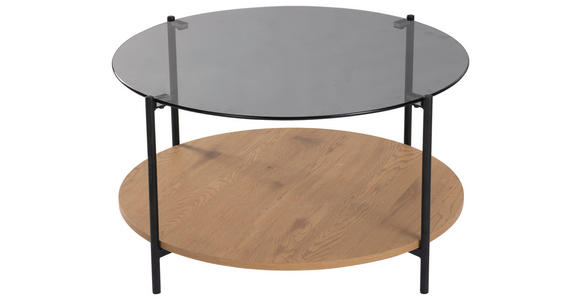 COUCHTISCH in Metall, Glas, Holzwerkstoff 80/80/45 cm  - Eichefarben/Schwarz, Design, Glas/Holzwerkstoff (80/80/45cm) - Carryhome