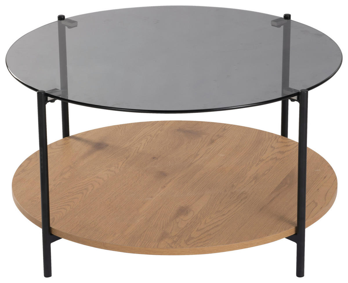 COUCHTISCH in Metall, Glas, Holzwerkstoff 80/80/45 cm  - Eichefarben/Schwarz, Design, Glas/Holzwerkstoff (80/80/45cm) - Carryhome