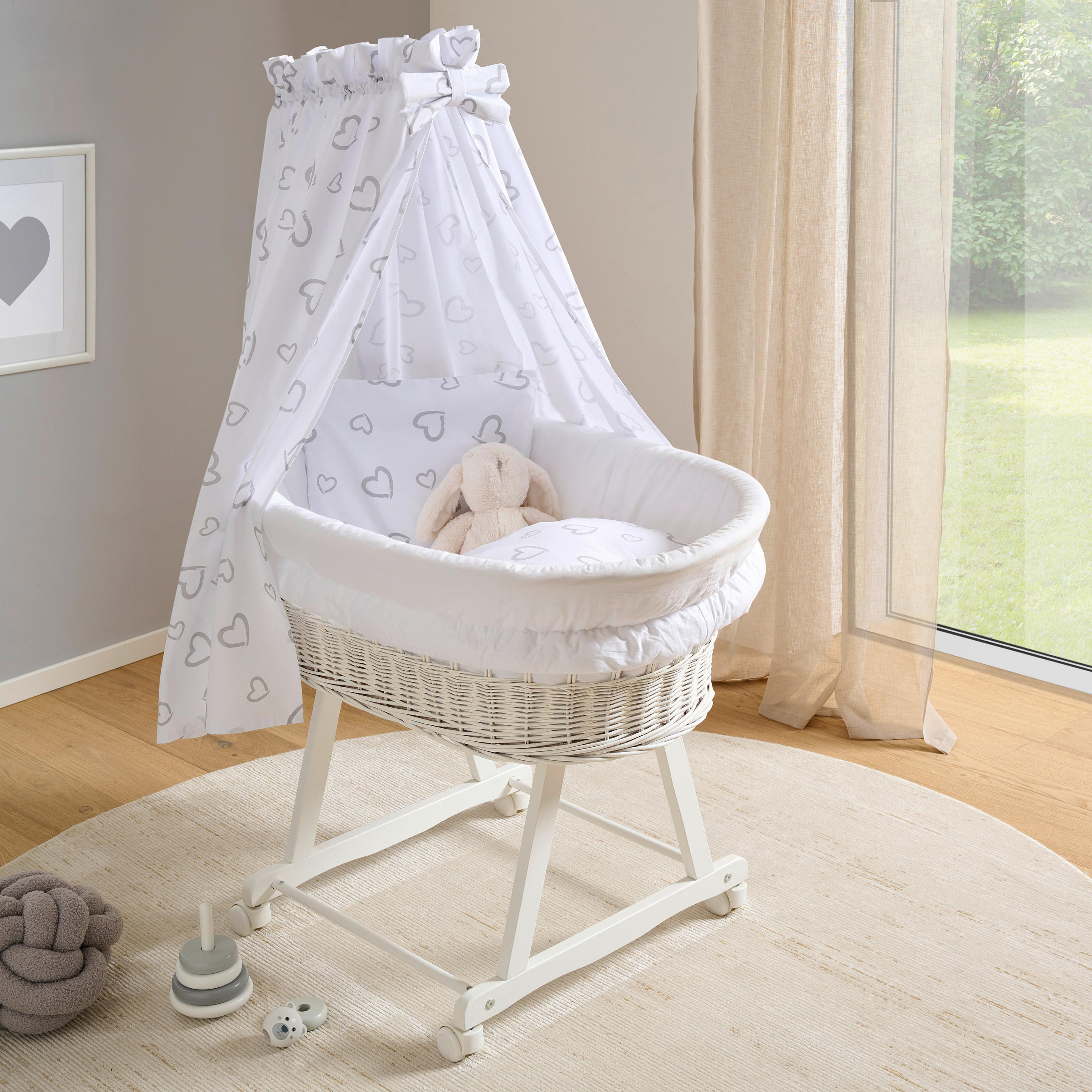 STUBENWAGEN-KOMPLETTSET  91/60/73 cm  - Weiß/Grau, Basics, Holz/Textil (91/60/73cm) - My Baby Lou