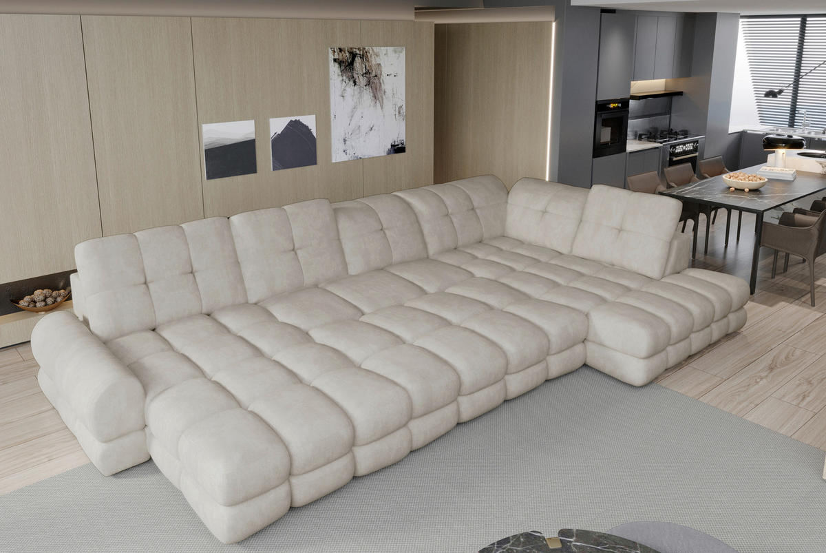 MEGA SOFFA i vävt tyg beige  - beige/svart, Design, trämaterial/trä (400/116/217cm) - Stylife