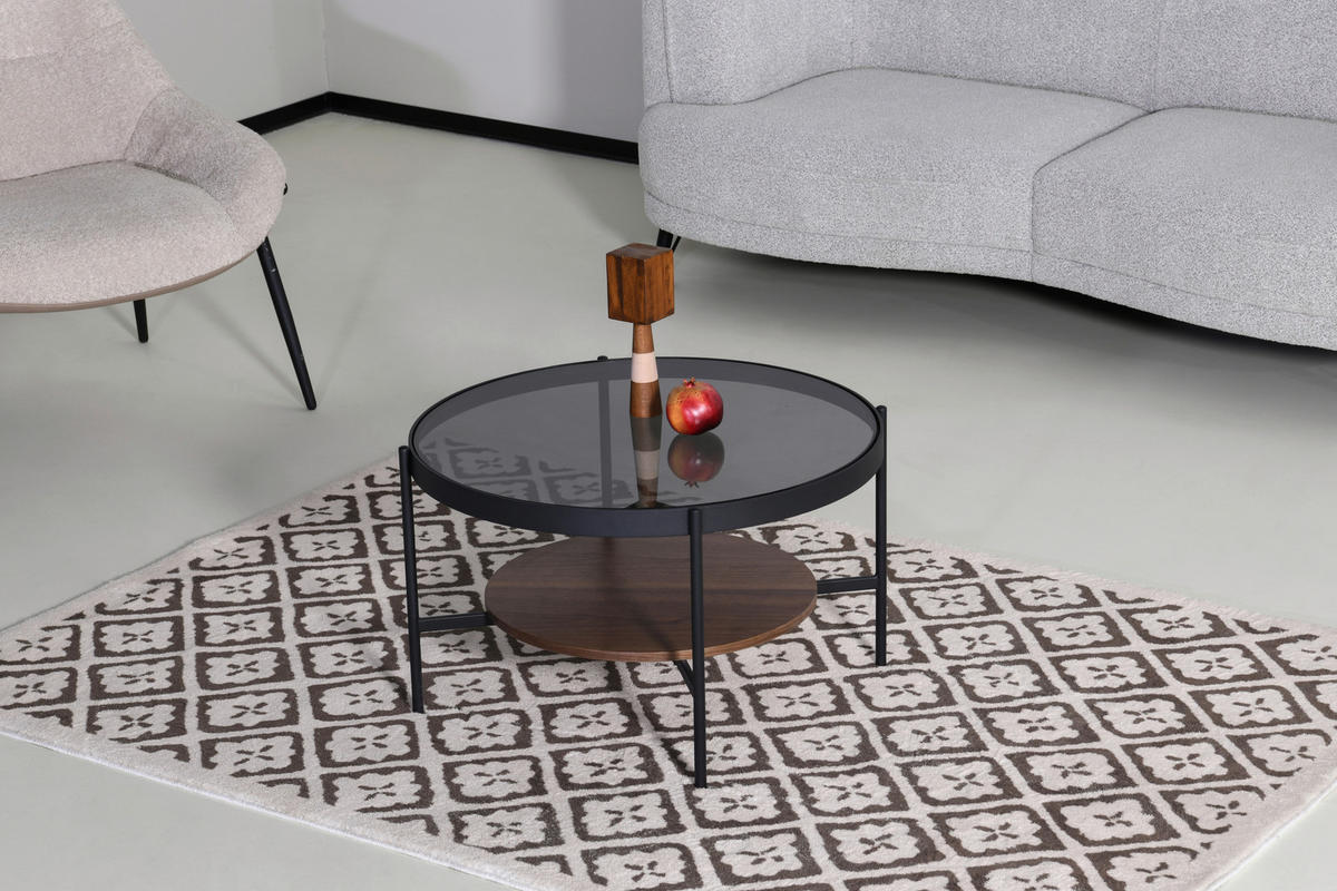 COUCHTISCH in Metall, Glas, Holzwerkstoff  - Schwarz/Naturfarben, Design, Glas/Holzwerkstoff (74/43/74cm) - MID.YOU