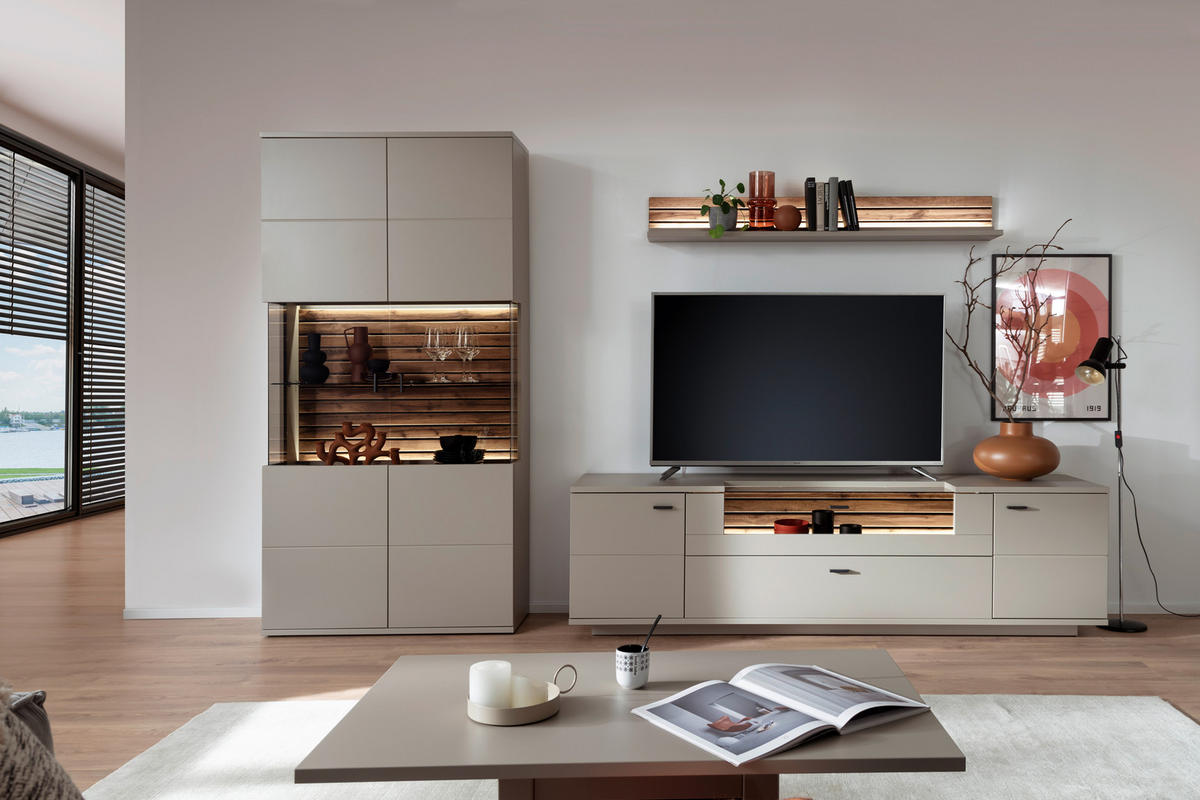 WOHNWAND 3-teilig  in  320/199/50 cm    - Anthrazit, Design, Glas/Holzwerkstoff (320/199/50cm) - Livetastic