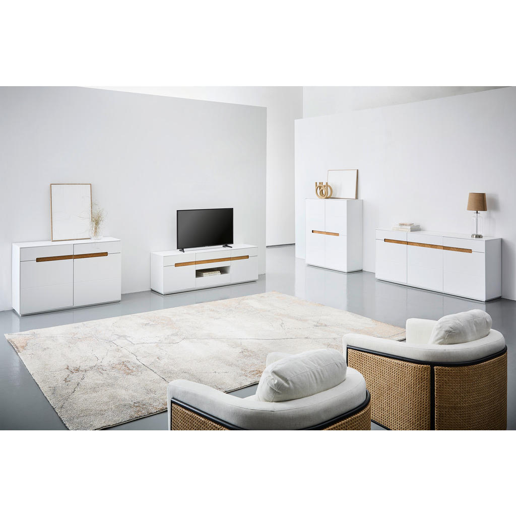 Thumbnail - Mid.you Sideboard, Weiß, Eiche, Holzwerkstoff, Fischgrät, 3 Fächer, 1 Schubladen, 183x82x40 cm, Wohnzimmer, Kommoden & S...