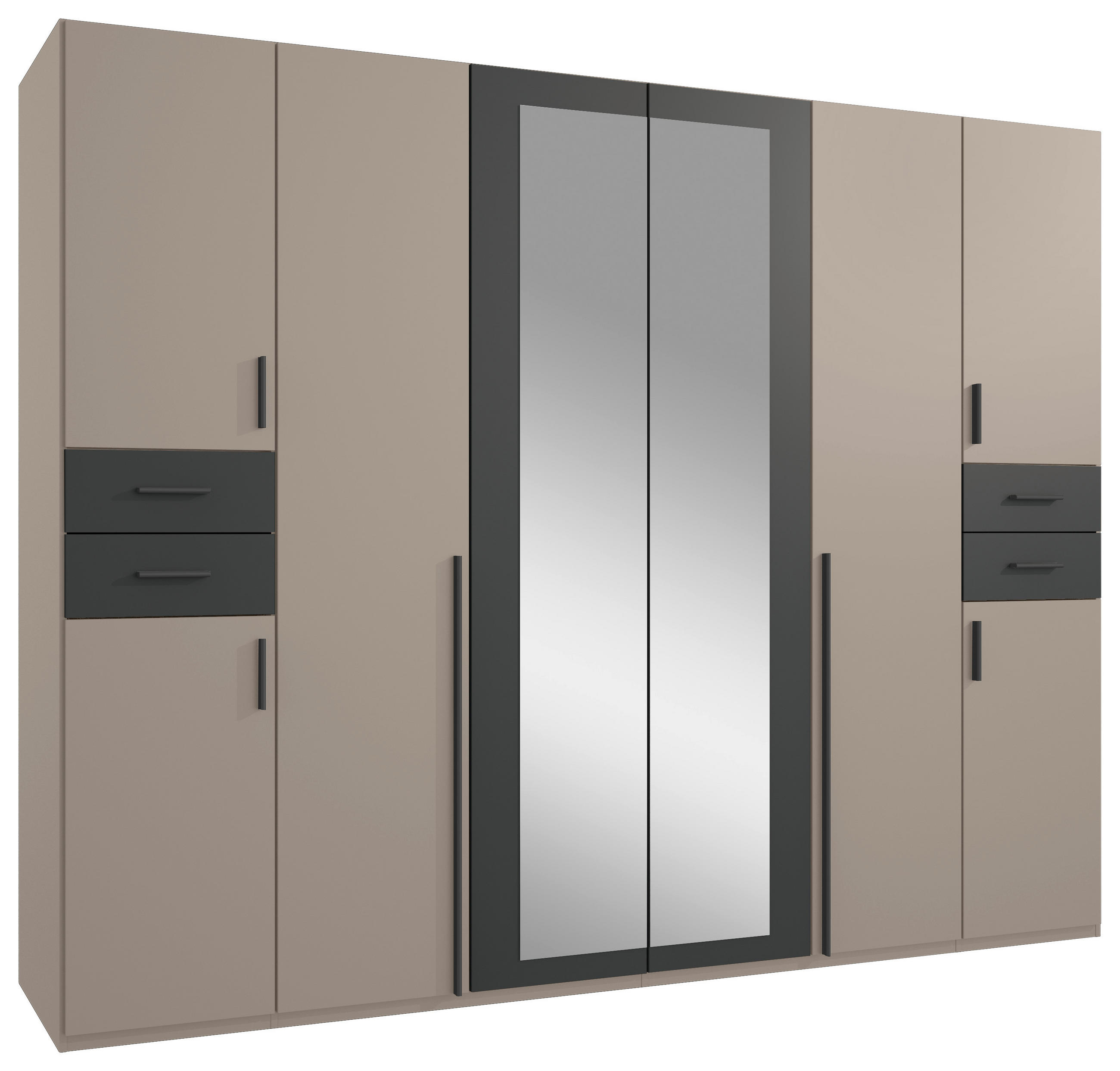 DREHTÜRENSCHRANK 270/208/58 cm 8-türig Sahara, Graphitfarben, Grau  - Graphitfarben/Schwarz, Basics, Glas/Holzwerkstoff (270/208/58cm) - MID.YOU