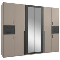 DREHTÜRENSCHRANK 270/208/58 cm 8-türig Graphitfarben, Grau, Sahara  - Graphitfarben/Schwarz, Basics, Glas/Holzwerkstoff (270/208/58cm) - MID.YOU