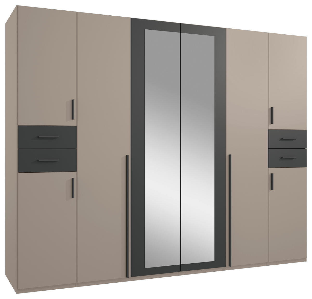 DREHTÜRENSCHRANK 270/208/58 cm 8-türig Graphitfarben, Grau, Sahara  - Graphitfarben/Schwarz, Basics, Glas/Holzwerkstoff (270/208/58cm) - MID.YOU