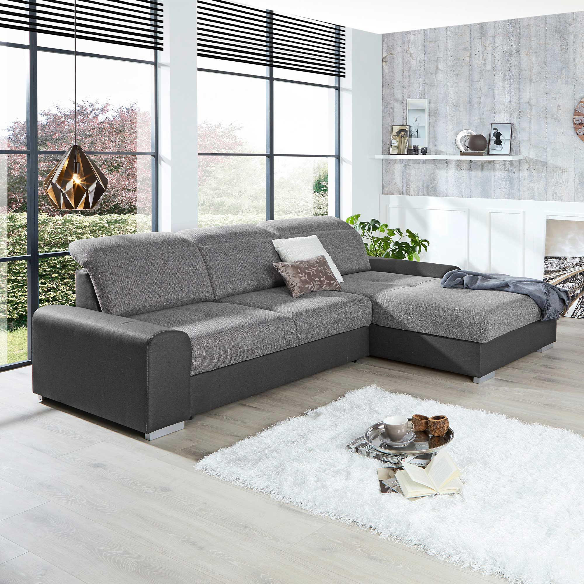 ECKSOFA in Webstoff Graphitfarben, Grau  - Silberfarben/Graphitfarben, Konventionell, Holz/Textil (286/203cm) - Livetastic
