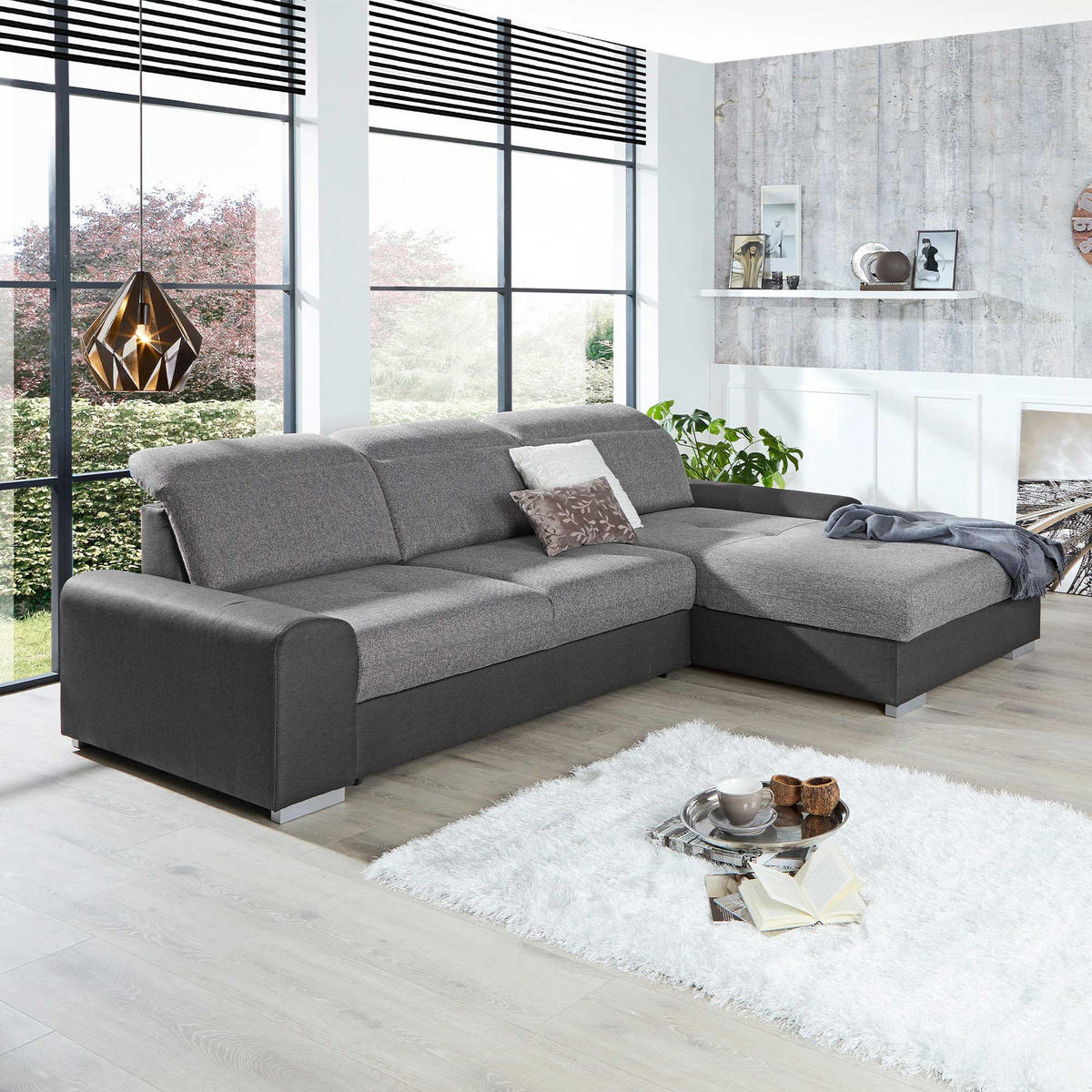 ECKSOFA in Webstoff Graphitfarben, Grau  - Silberfarben/Graphitfarben, Konventionell, Holz/Textil (286/203cm) - Livetastic