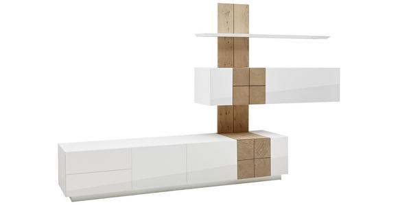WOHNWAND 305/190/52 cm in Weiß, Eichefarben - Eichefarben/Weiß, Design, Holz/Holzwerkstoff (305/190/52cm) - Ambiente