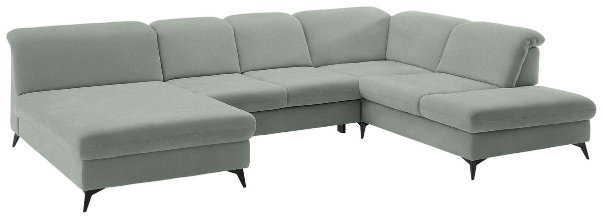 WOHNLANDSCHAFT Chenille Hellgrau  - Hellgrau/Schwarz, Design, Textil/Metall (198/369/255cm) - Beldomo Style