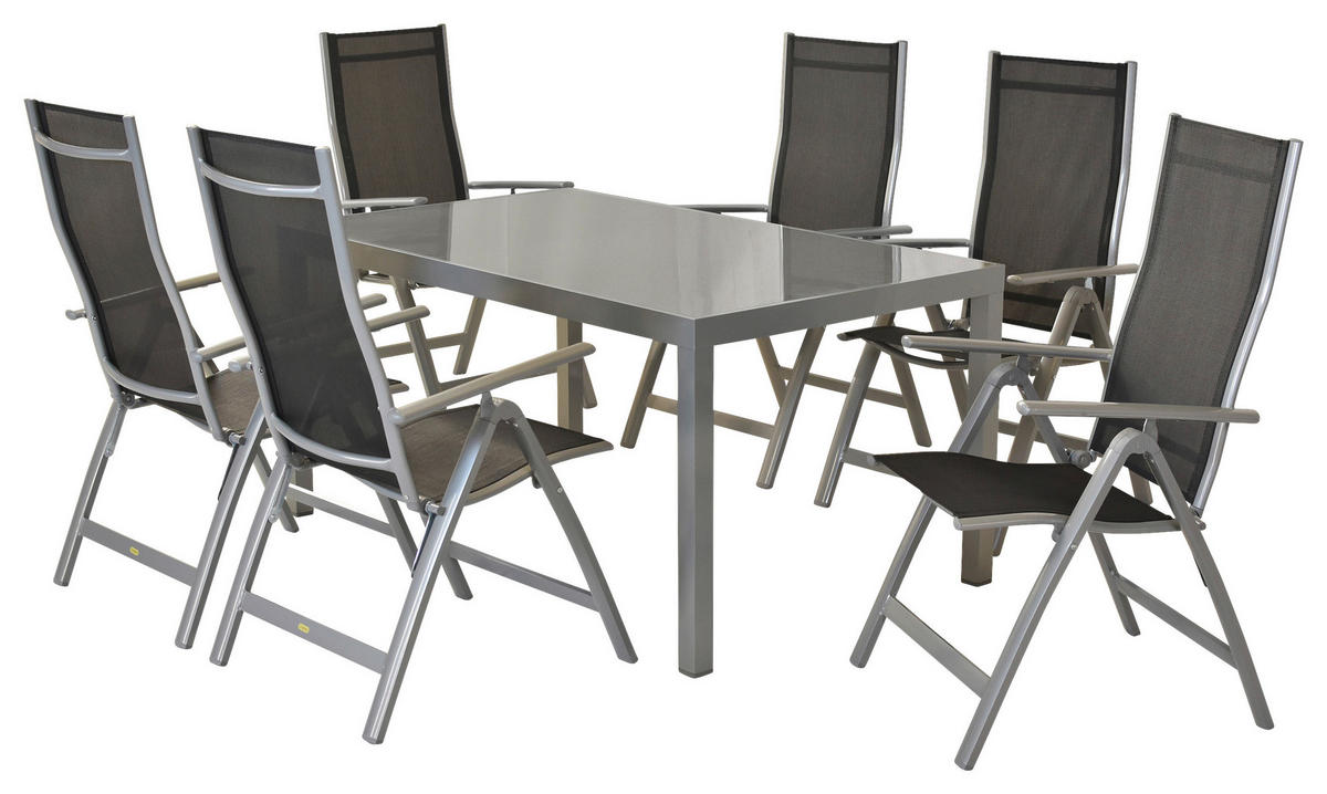 GARTENSET 7-teilig Aluminium 7-teilig  - Silberfarben/Schwarz, MODERN, Textil/Metall - Gardenson