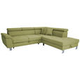 ECKSOFA in Webstoff Grün  - Silberfarben/Grün, Design, Textil/Metall (257/226cm) - Xora