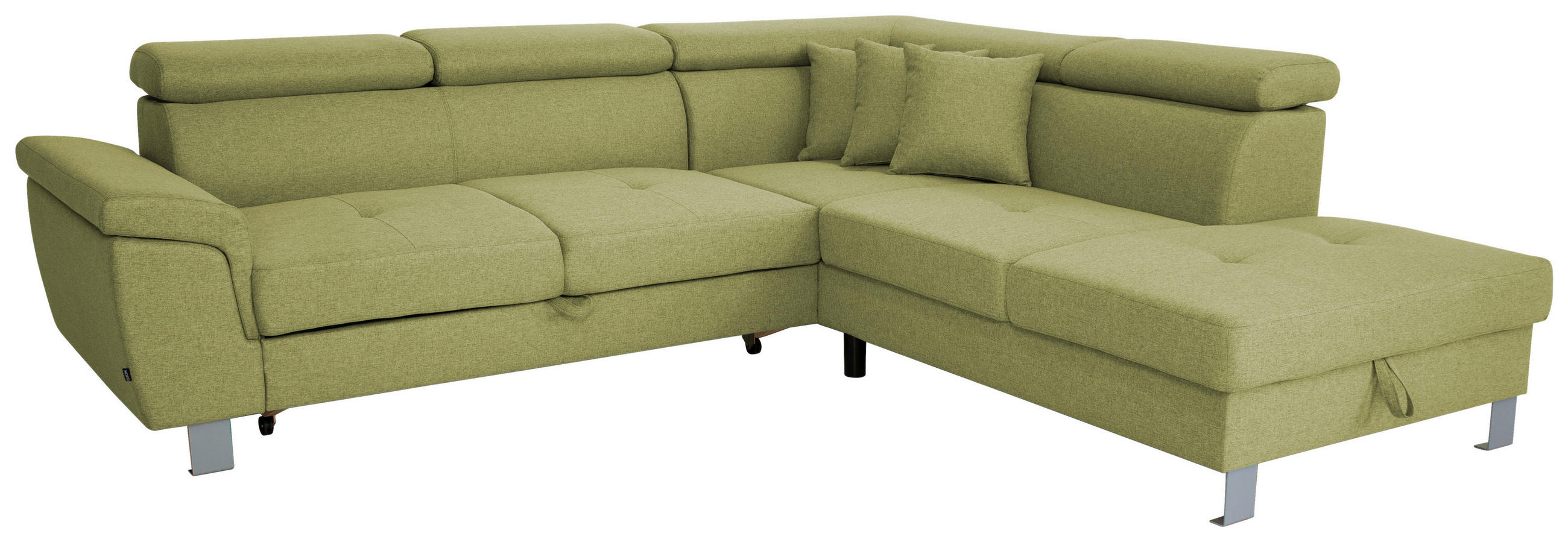 ECKSOFA in Webstoff Grün  - Silberfarben/Grün, Design, Textil/Metall (257/226cm) - Xora
