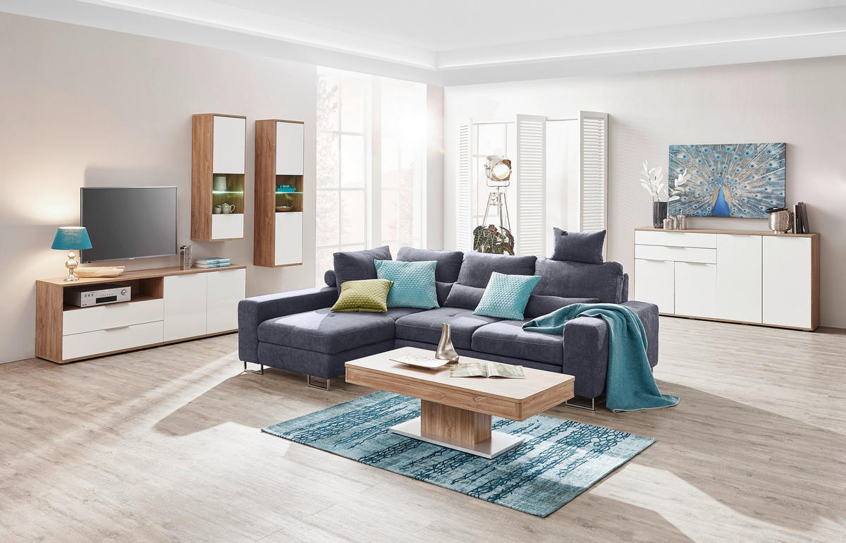 ECKSOFA Dunkelgrau Flachgewebe  - Dunkelgrau, Design, Textil/Metall (188/260cm) - Hom`in