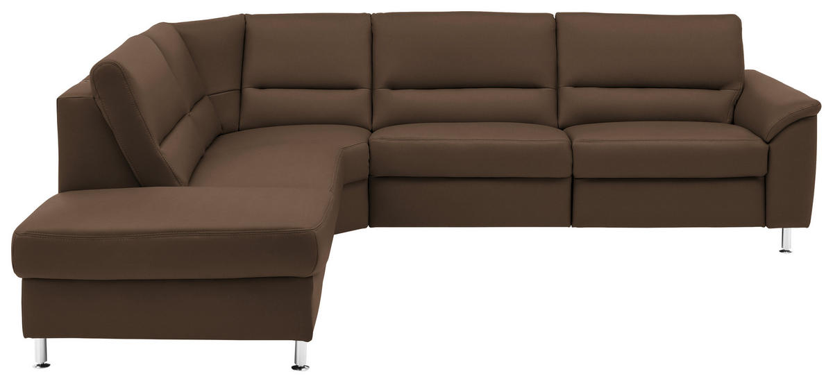 ECKSOFA  in Echtleder Graubraun  249/290 cm  - Graubraun/Alufarben, Basics, Leder/Metall (249/290cm) - Beldomo Premium
