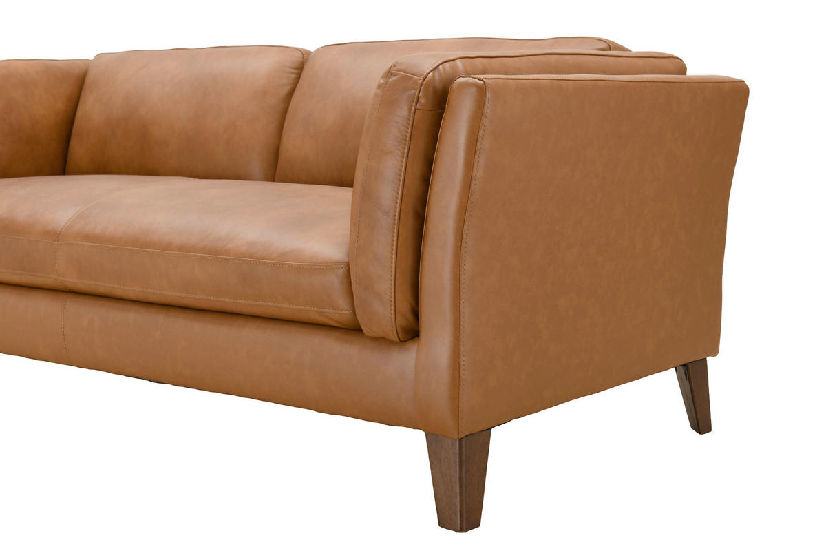 ECKSOFA SERA Cognac Echtleder Lederlook  - Cognac/Dunkelbraun, Design, Leder/Holz (194/235cm) - Livetastic