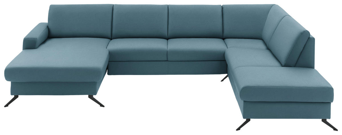 WOHNLANDSCHAFT in Echtleder Blau  - Blau/Schwarz, Design, Leder/Metall (165/339/233cm) - Beldomo Premium