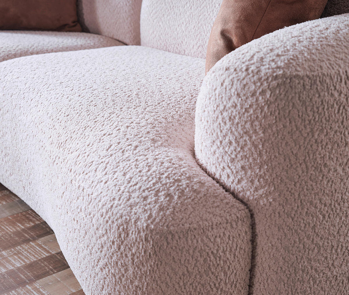 3-SITZER-SOFA in Bouclé Creme  - Creme/Schwarz, Design, Kunststoff/Textil (237/77/104cm) - Livetastic