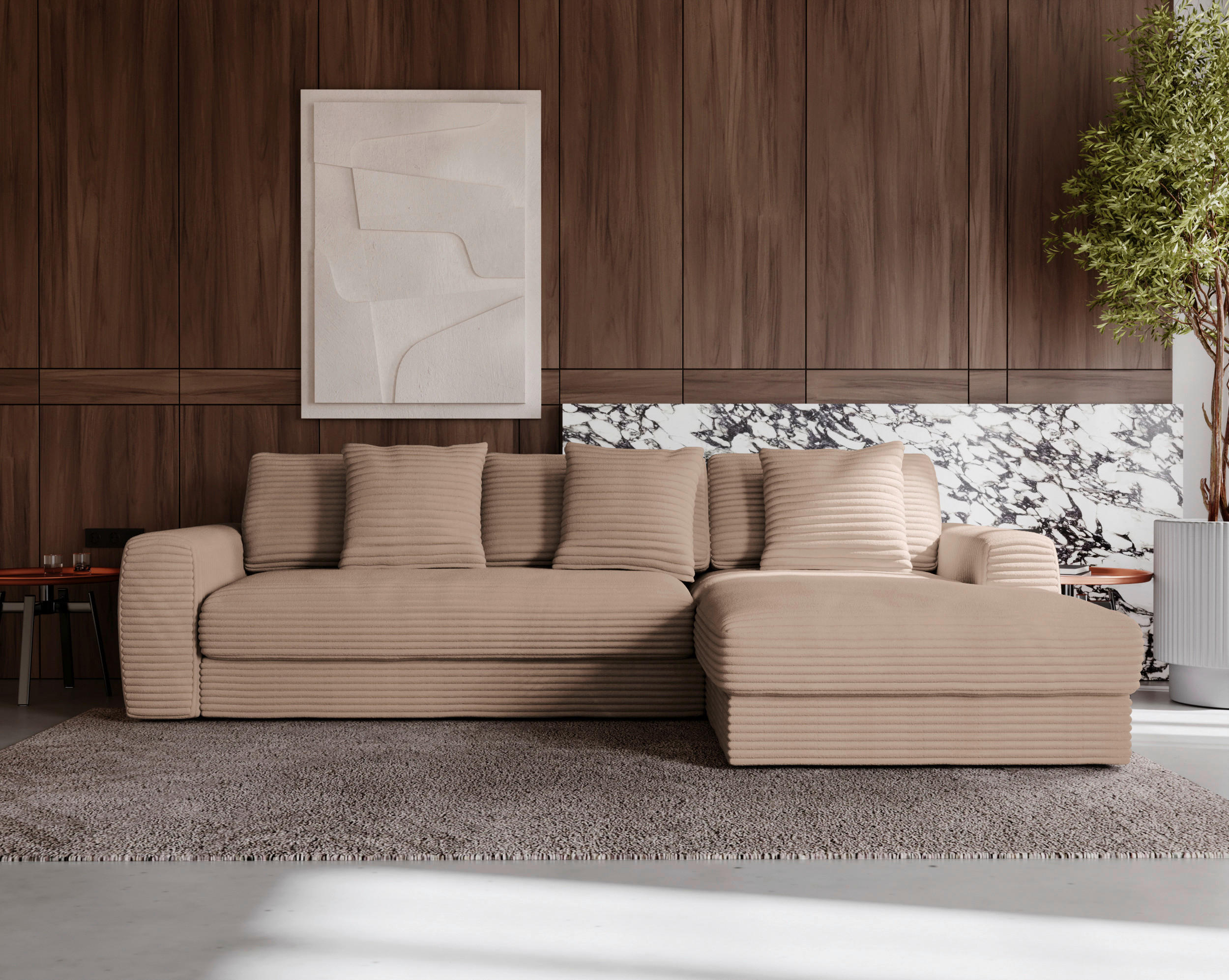 ECKSOFA Hellbraun Cord - Hellbraun/Schwarz, MODERN, Kunststoff/Textil (302/182cm) - Carryhome