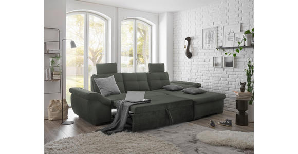 ECKSOFA in Mikrovelours Dunkelgrün - Dunkelgrün/Schwarz, KONVENTIONELL, Kunststoff/Textil (275/170cm) - Carryhome